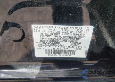 2017 Nissan Versa 1.6 Sv из США, поврежденный, VIN 3N1CN7AP5HL804136